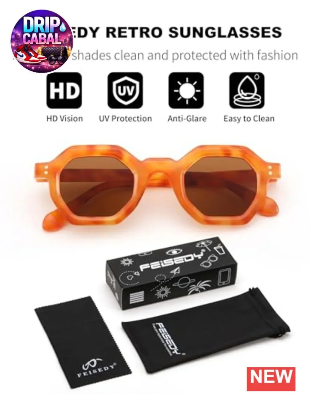 Retro Octagon Sunglasses for Women UV400 Protection Thick Frame Polycarbonate